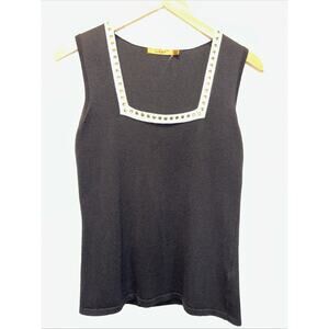 Belldini Size Small Black Sweater Vest Square Studded Neckline Dark Academia